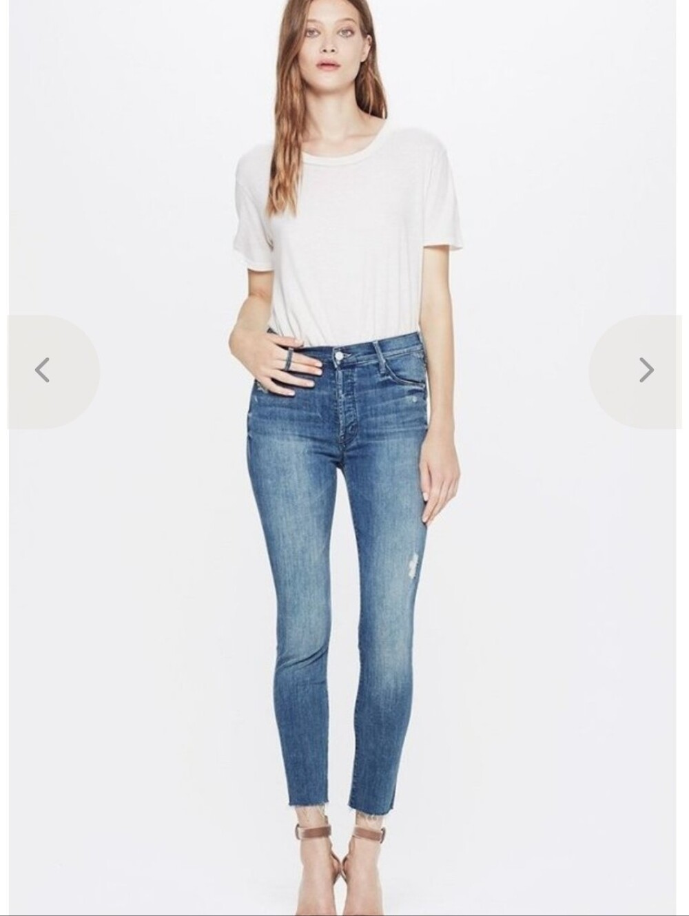 MOTHER The Stunner Ankle Fray Jeans Graffiti Girl Wash Skinny Blue 28